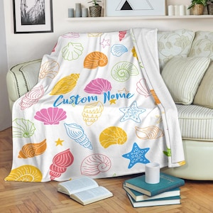 Seashell Custom Name Fleece Blanket: Coastal Throw Blanket