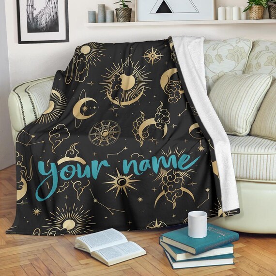 Sun & Moon Custom Name Bohemian Fleece Blanket: Cozy Throw