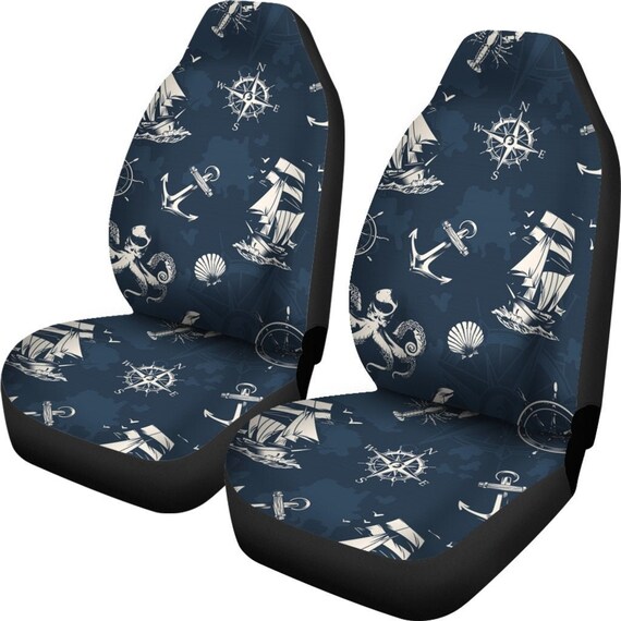 Autositzbezüge Mit Anker-Motiv – Für Vordersitze, Aus Polyester/Elasthan, Maschinenwaschbar, Universell
