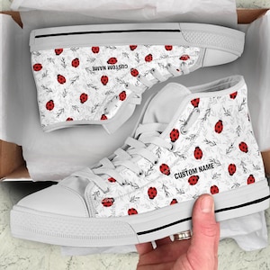 Ladybug Custom Name High Top Sneakers: Ladybug Lover Gift