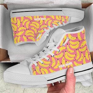Banana Print High Top Shoes: Custom Name Sneakers