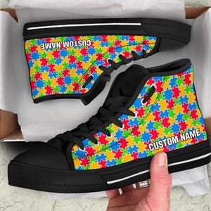 Autism Awareness High Top Sneakers: Custom Name Print Shoes