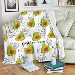 Custom Name Avocado Fleece Blanket: Cozy Throw Blanket