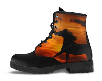 Horse Leather Boots, Handcrafted Custom Print, Men's Women's Winter Boots