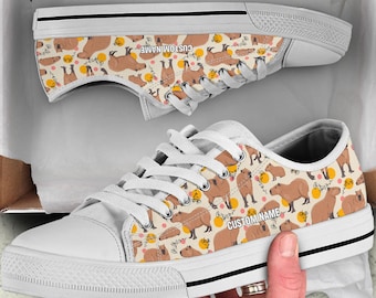 Capybara Custom Name Sneakers / Capybara Low Top Shoes / Capybara Low Top Sneakers / Capybara Custom Print Shoes