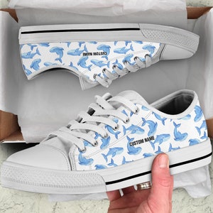 Blue Whale Custom Name Sneakers: Whale Lover Low Top Shoes