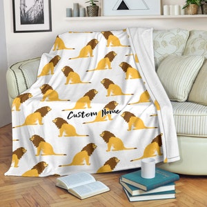 Custom Name Lion Blanket: Soft Fleece Safari Throw