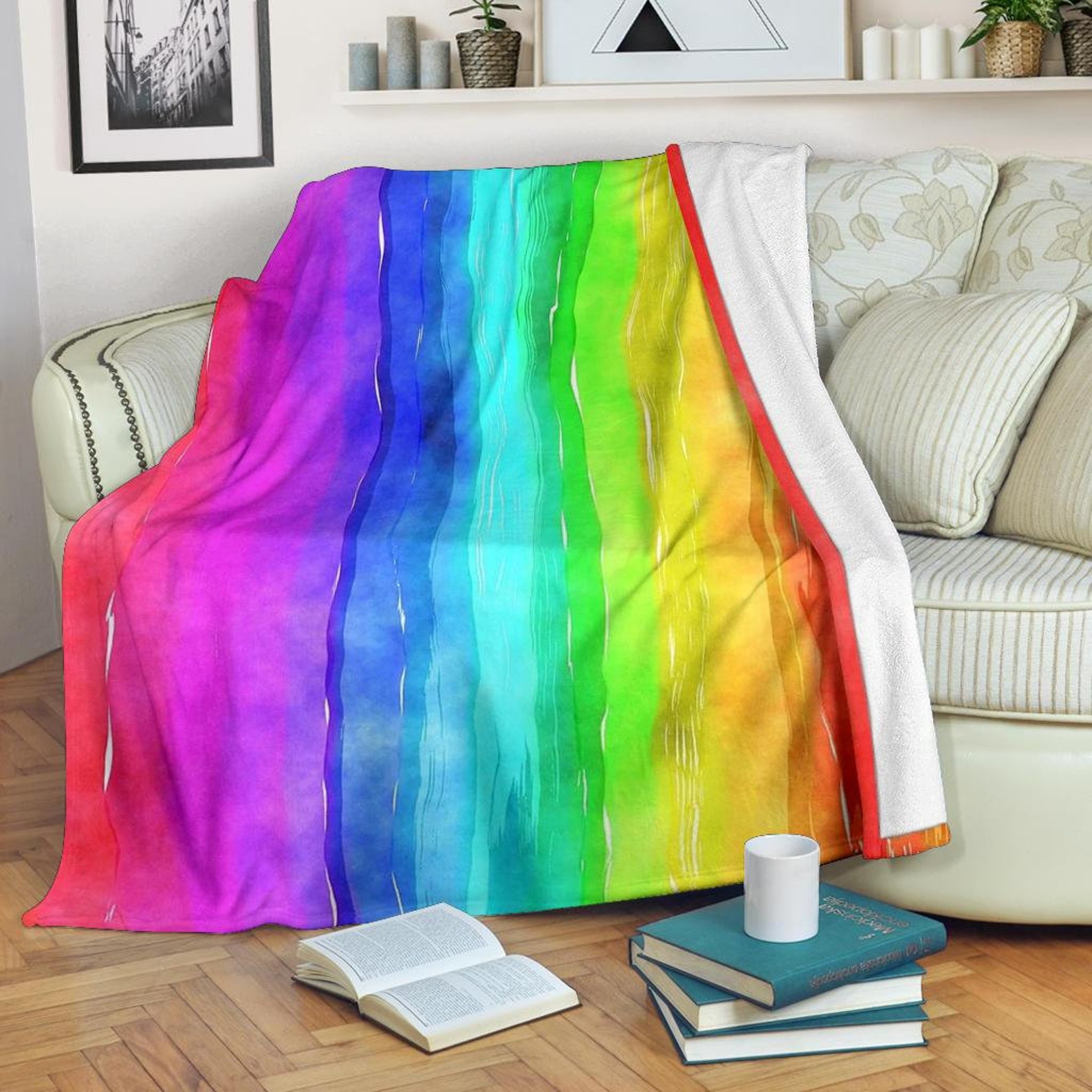 Rainbow Blanket / Rainbow Throw Blanket / Rainbow Fleece Etsy