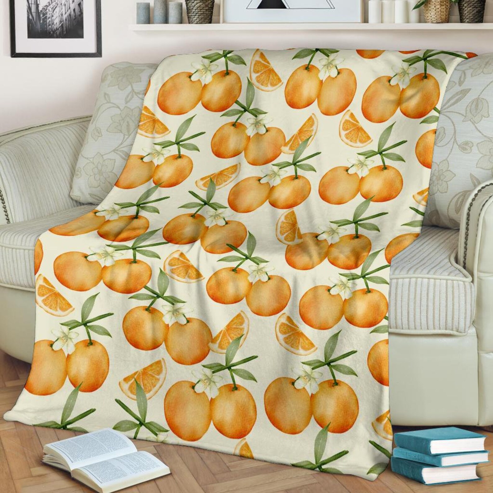 Orange Fruit Blanket / Orange print Blanket / Orange Fleece Etsy
