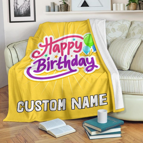 Happy Birthday Custom Name Blanket / Birthday Throw Blanket / Birthday Fleece Blanket / Birthday Cozy Blanket / Birthday Adult Kid Blanket