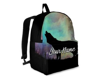 Wolf Custom Name Backpack For Kids and Adults / Laptop Backpack / Travel Backpack/ Wolf Rucksack/ Best Custom Printed Backpack/ Perfect Gift