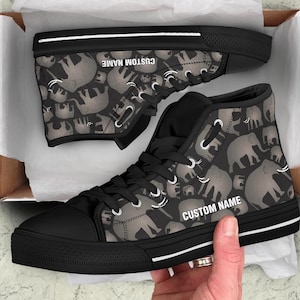 Elephant Custom Name High Top Sneakers / Elephant High Top Shoes / Elephant Custom Print Trainers Shoes / Elephant Lover Gift