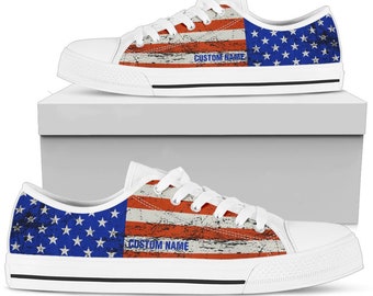 Baskets avec nom personnalisé drapeau des États-Unis chaussures