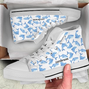 Blue Whales High Top Sneakers: Custom Name Print