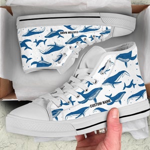 Whales Print High Top Sneakers: Custom Name Trainers