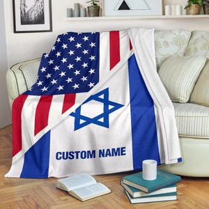 Custom Name Israel USA Flag Blanket: Soft Fleece Throw