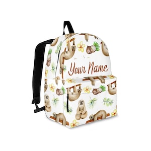 Mochila com nome personalizado de macaco preguiça para crianças e adultos / Mochila para laptop / Mochila de viagem / Mochila preguiça / Melhor mochila impressa personalizada