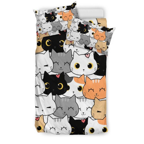 Feelyou Bettbezug Queen Size Mit Katzen-Motiv - Niedliches Kawaii Design, Atmungsaktiv & Weich