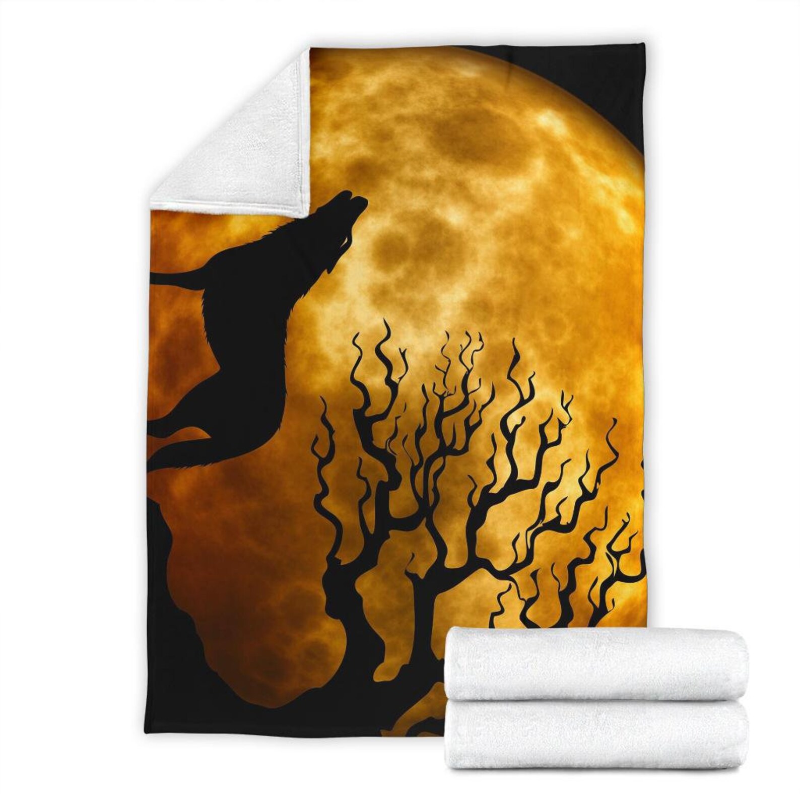 Wolf Blanket / Moon Wolf Trow Blanket / Yellow Moon Wolf Etsy Singapore