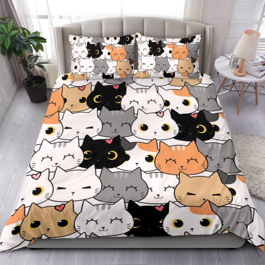 Cartoon Cats Duvet Cover Set – Whimsical Bedding With Pillow