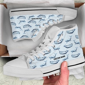 Whales Print High Top Sneakers: Custom Name Trainers
