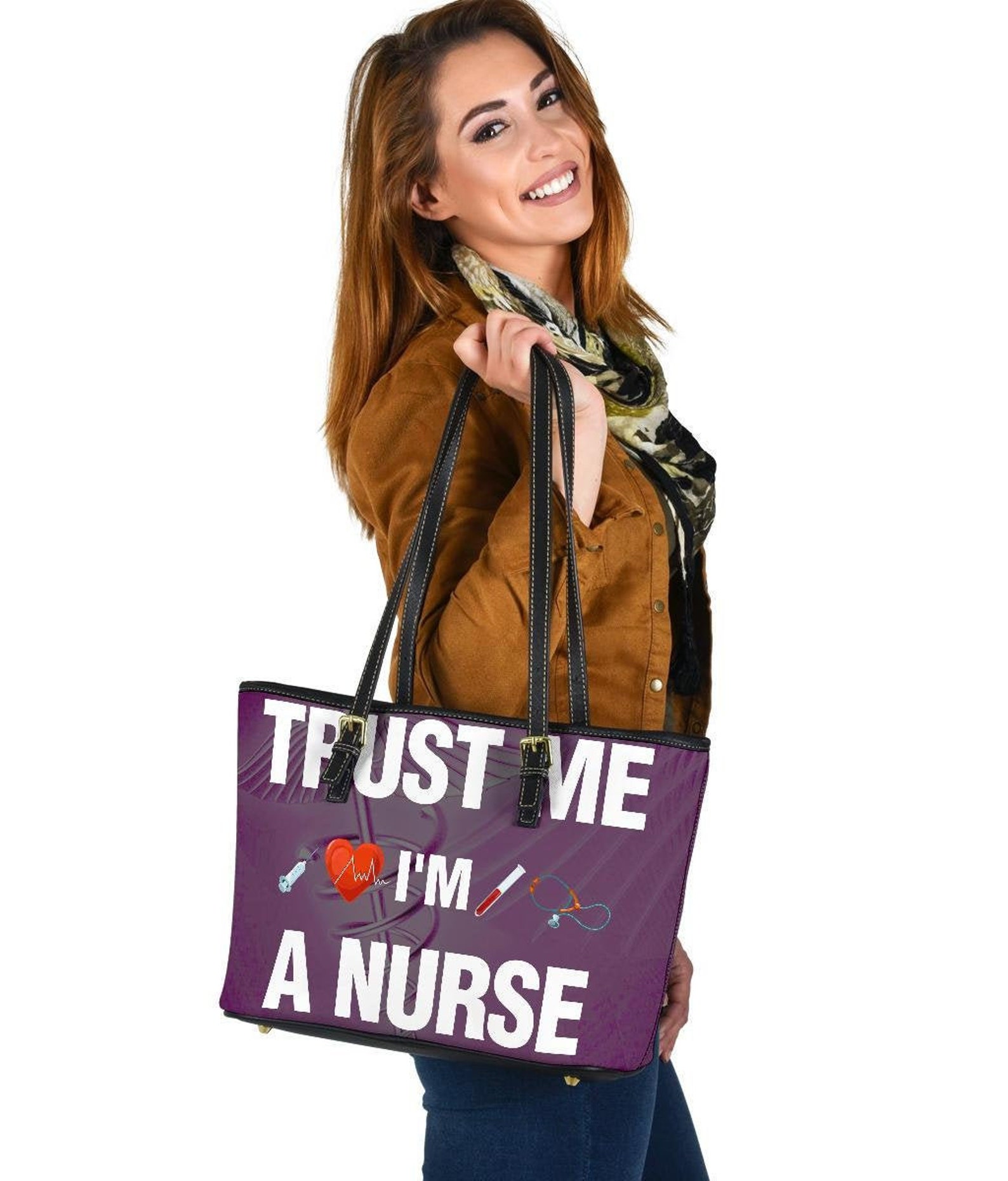 Nurse Handbag Leather Tote Bag Doublesided Print for Her Etsy