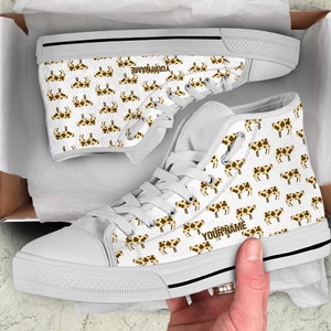 Cow Custom Name High Top Sneakers / Cow Custom Print Trainers Shoes / Cow High Top Shoes / Cow Lover Gift