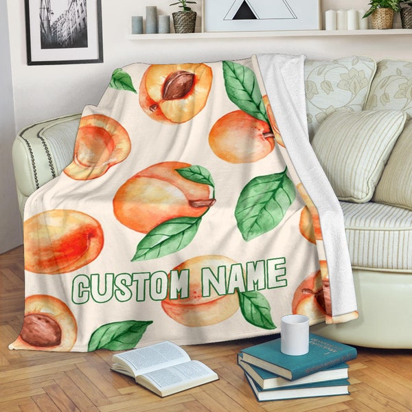 Peach Custom Name Blanket / Fruit pattern Blanket / Peach Cozy Blanket / Peach Fleece Blanket / Peach Adult Blanket / Peach Kid Blanket