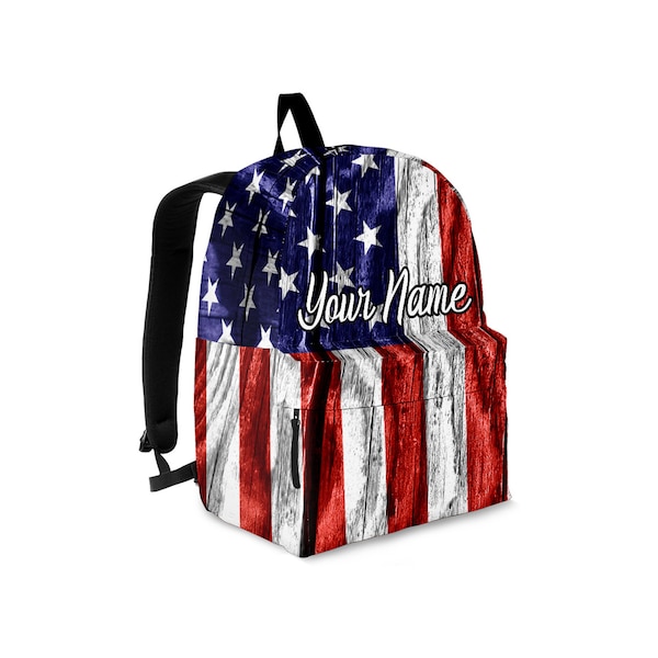 USA American Flag Custom Name Backpack For Kids and Adults / Laptop Backpack / Travel Backpack / Rucksack / Best Custom Printed Backpack