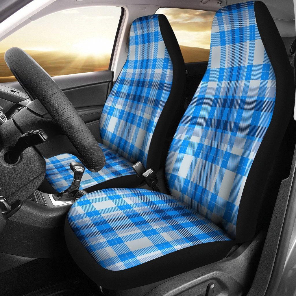 456 Auto Stoelhoezen Set Van 2, Tartan Blauw Plaid Autostoel Protector Universele Emmer Seat Cover Waterdichte Auto Voorstoel Covers Voor Vrouwen Mannen Automobiel Suv