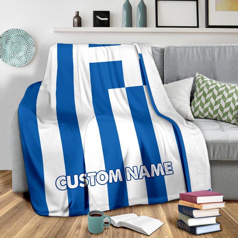 Greece Flag Custom Name Blanket / Greece Throw Blanket / Greece Fleece