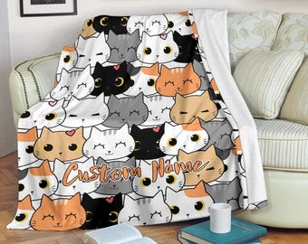 Custom Name Cats Fleece Blanket: Personalized Cat Lover Gift