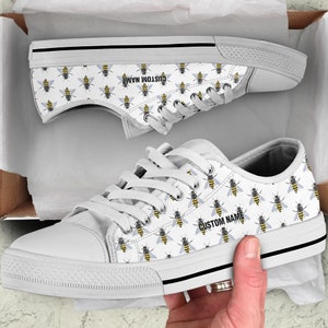 Bee Custom Name Sneakers / Bee Low Top Shoes / Bee Low Top Sneakers / Bee Custom Print Trainers Shoes / Bee Keeper Gift