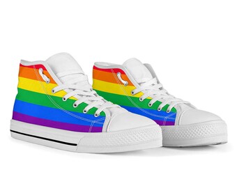 LGBT Pride Flag High Top Sneakers: Custom Print Canvas Trainers