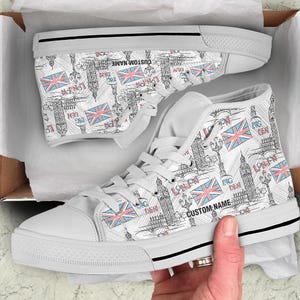 London Custom Name High Top Sneakers / Big Ben Custom Print Trainers Shoes / London High Top Shoes / London Lover Gift