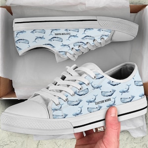 Whales Print Low Top Sneakers: Custom Name Trainers