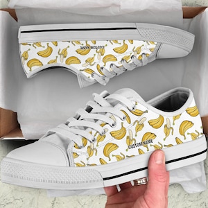Banana Print Low Top Sneakers: Custom Name Trainers