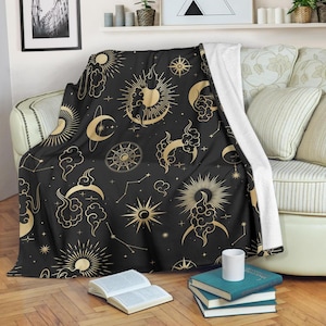 Sun & Moon Bohemian Fleece Blanket: Cozy Throw