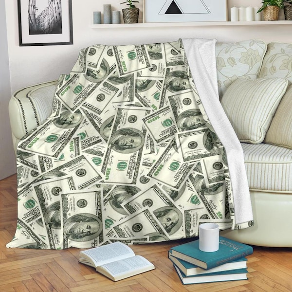 Money Blanket / Money printed Throw Blanket / Dollar banknotes Fleece Blanket / Dollar bill Cozy Blanket / Money Adult Kid Blanket