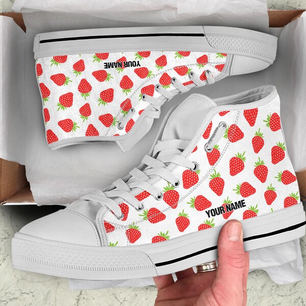 Cartoon Strawberry Pattern Print Men Women's High Top Shoes