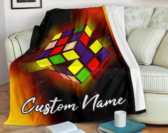 Rubik's Cube Custom Name Blanket / Magic Cube Throw Blanket / Speed Cube Fleece Blanket /Puzzle Cube Adult Blanket /Rubik's Cube Kid Blanket