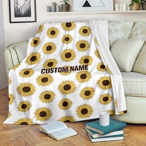 Custom Name Sunflower Blanket: Personalized Fleece Throw
