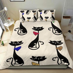 Cats Duvet Cover Set: Whimsical Black Cat Bedding