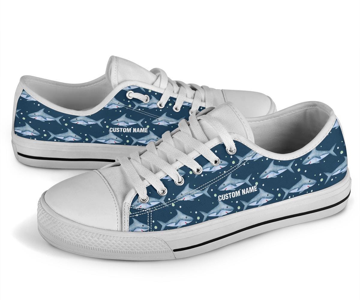 Custom Name Shark Sneakers: Printed Low Top Canvas Shoes - Etsy