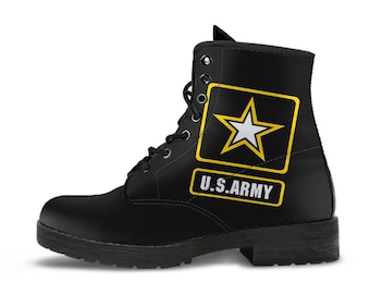 US Army Leather Boots, Handcrafted Custom Print, Men's Women's Winter Boots
