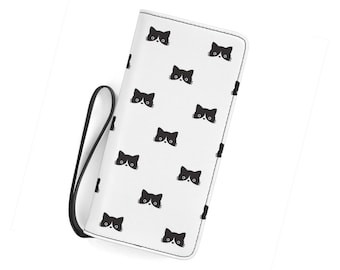 Schwarze Katzen Damen Clutch Geldbörse Portemonnaie Handtasche / Reißverschluss Portemonnaie Handtasche / Katzen Kleine Leder Geldbörse / Black Cats Custom Print Wallet