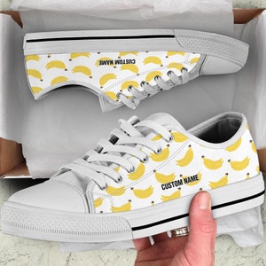 Banana Print Low Top Sneakers: Custom Name Trainers