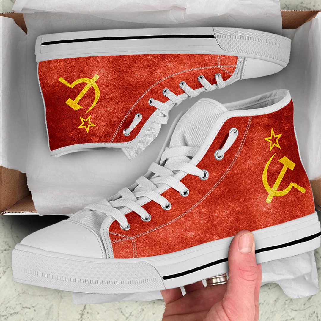 Soviet Union High Top Sneakers Old Russian Flag Custom Print Trainers  Soviet Union High Top Shoes Soviet Union Gift
