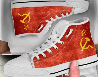 Soviet Union High Top Sneakers Old Russian Flag Custom Print Trainers  Soviet Union High Top Shoes Soviet Union Gift