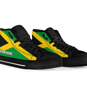 Jamaican Flag Custom Name High Top Shoes / Jamaica Custom Print Shoes / Jamaica Sneakers / Jamaica Gift image 2